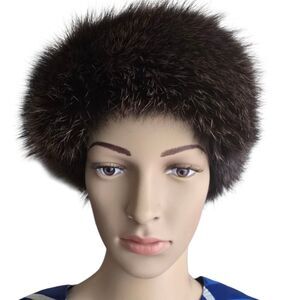 Surell Finland Genuine Brown Fox Fur Headband Scarf Hat Adustable Two In One
